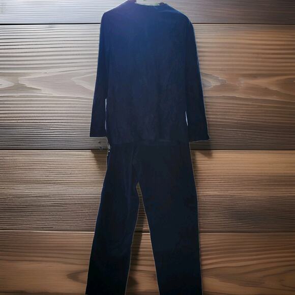 R & K Original Pant Suit Women 14 Two Piece Set Button Navy Velvet Pull On Pants - Picture 12 of 13